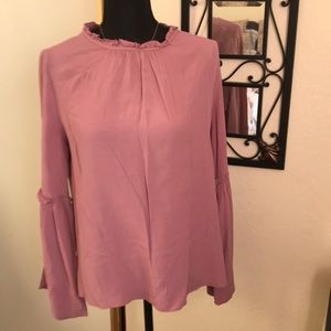 Senna Sky Ruffle Gathering Flow Sleeves Blouse